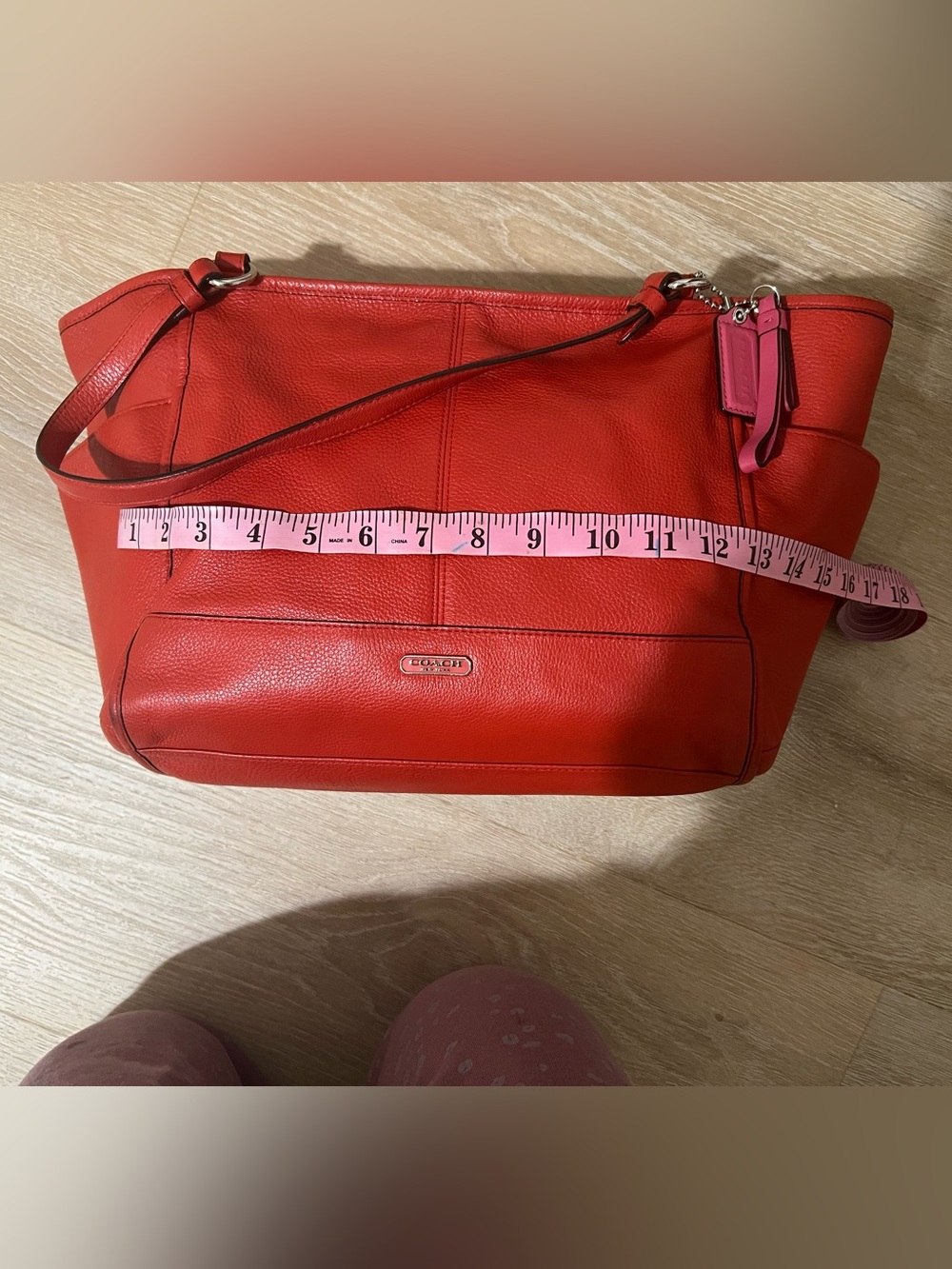 Coach Vibrant Red Pebbled Leather Shoulder Bag - Picture 6 of 8